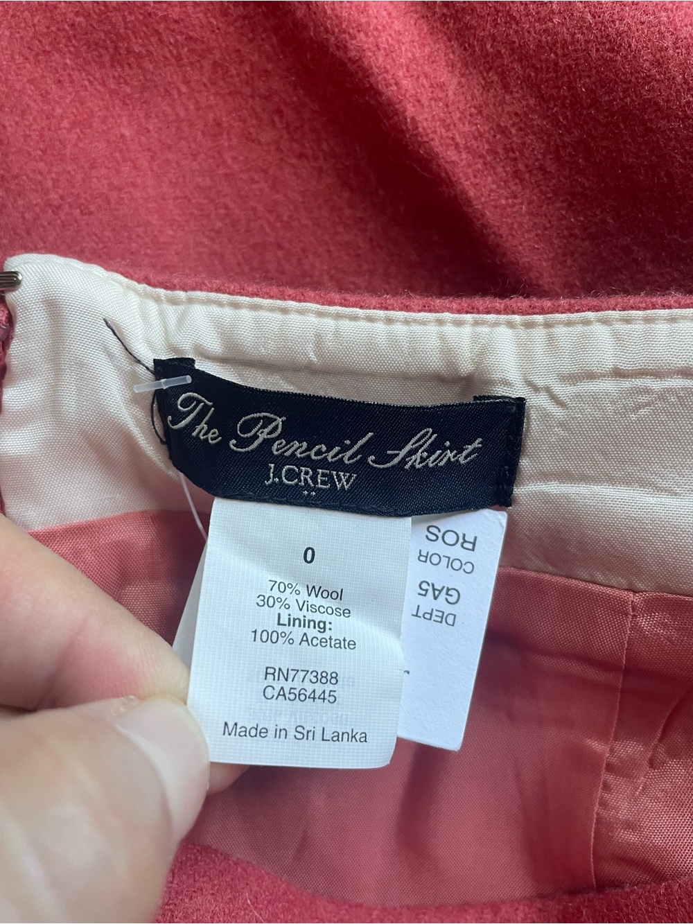 New J.CREW Women’s Pencil Skirt Pink Wool Viscose Lined Zip Knee Length Size 0 - Picture 5 of 7